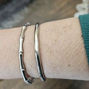 Stainless Silver Textured and Smooth Bracelet Set